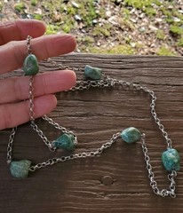 Art Nouveau Long Turquoise Sterling Guard Chain Necklace