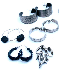 Lot 10 Vtg Silvertone 1980s 1990s Hoop Stud Dangle Earrings, Cute Dolphins
