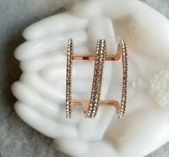 FAB! WIDE RHINESTONE BANGLE CUFF STATEMENT BRACELET CLEAR STONES ROSE GOLD BASE