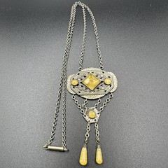 Vintage Art Deco Style Necklace Glass Filigree Pendant Drop Fringe