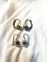 Set Of 2 Pairs Of Vintage Earrings W/ Yellow Gemstones & Faux Pearls Silver-Tone