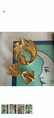 Vintage cream & gold enameled metal clip on earrings and swan brooch