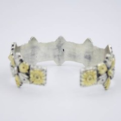 Vintage Handmade Dual Tone Etched Statement Cuff Bracelet in Sterling Silver
