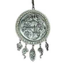 Original RARE GOLDETTE ART NOUVEAU GODDESS Lariat Pendant Silver Tone Necklace