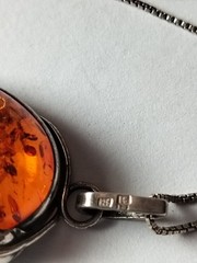 Vintage Large Baltic Amber Antiqued Sterling Silver Large Pendant, Substantial