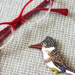 Crested Kingfisher – Japanese cloisonné enamel Mini Brooch Made-to-order NEW
