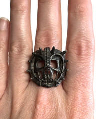 Vintage G & S Gordon Smith 1985 Skull Mask Black Signed Biker Ring Sz 11.75