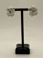 Willi Nonnenmann 1950’s Sterling Silver Filigree 24mm Plumeria Clip-On Earrings