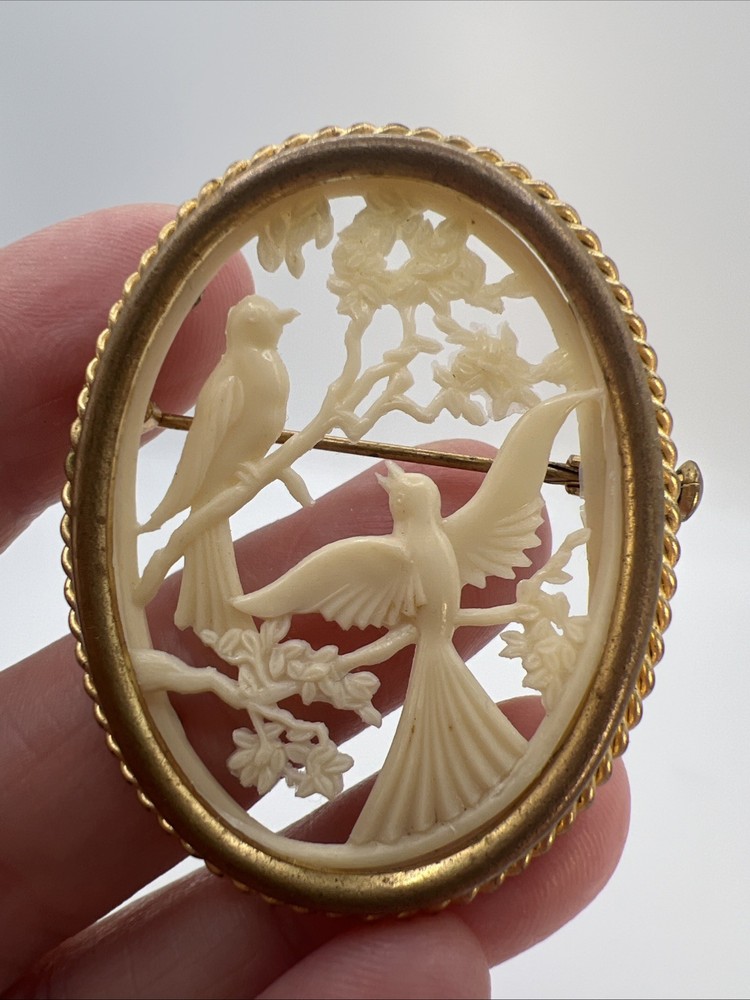 Vintage France Depose Celluloid Bird Brooch Trombone Clasp