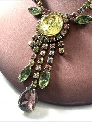 Vintage Weiss? Stunning Runway Necklace Gorgeous Colors Large Rhinestones Dangle