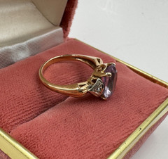 14K REAL SOLID YELLOW GOLD HALLMARKED TESTED GORGEOUS RING AMETHIST DIAMOND
