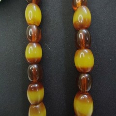 Vintage Style Amber Color Beaded Necklace Large Barrel Beads 128g Estate Jewelry