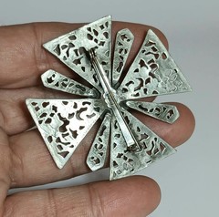 Vintage Silver Tone Maltese Cross Pin Brooch Motifs Ornate Openwork Filigree