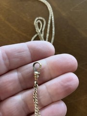 Antique Victorian Gold Filled Watch Chain Necklace Ruby Seed Pearl Slide Estate