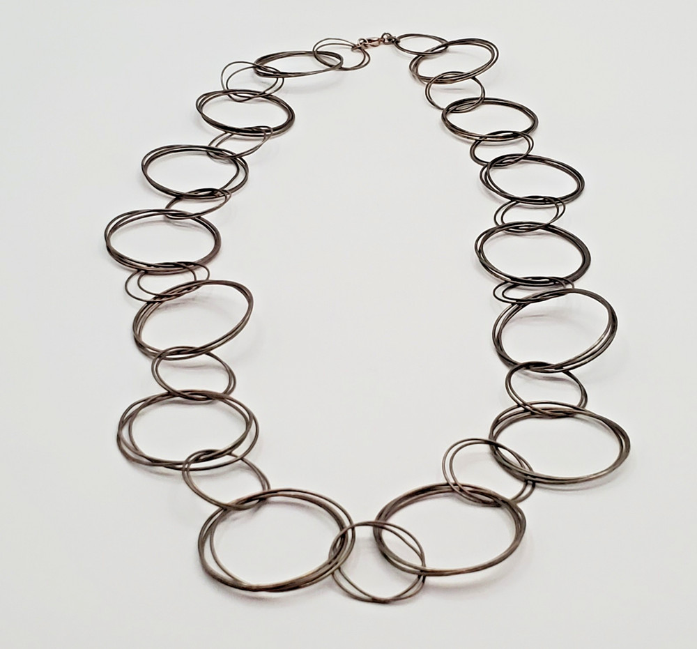 VTG 925 MWS Round Ring Link Necklace 32in Sterling Silver Solid Hoops 50g Estate