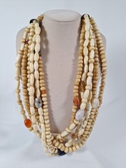 Bleached 6 Strand Tan & Beige Necklace With Agates 21.5″
