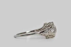 Art Deco Style Round Lab Created Diamond 14K White Gold Finish Engagement Ring