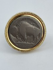 Vintage Buffalo Nickel mens cufflinks five cents gold tone textured and polished