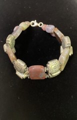 Purple Gemstone Nuggets Link Bracelet Stone Sterling 7” Vintage C13p