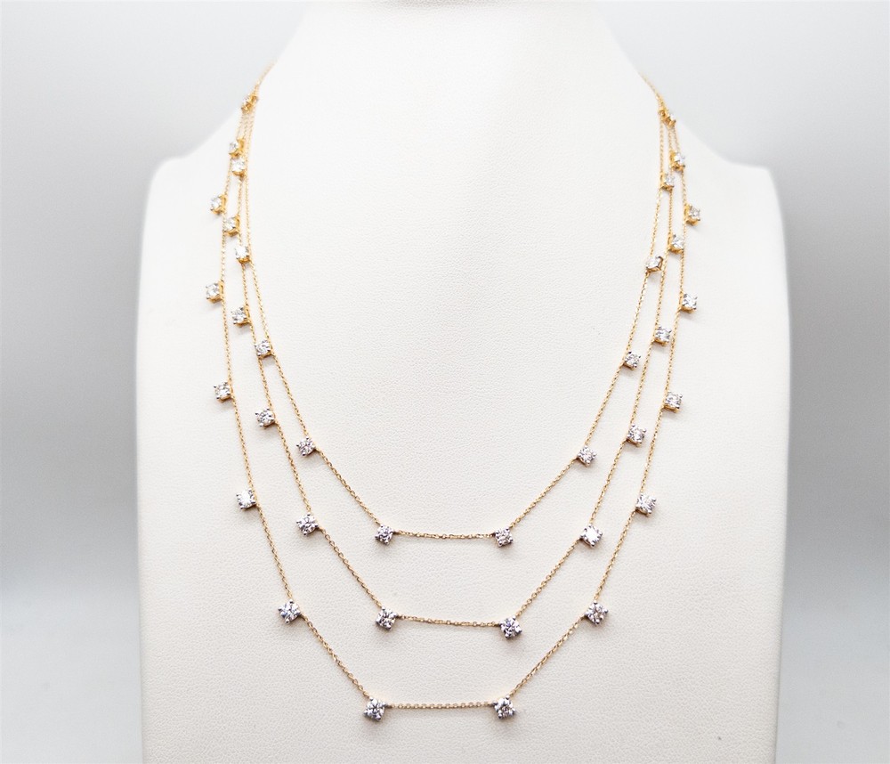 Designer $15,000 GIA 6ct SI1 H 3 STRAND 18k Yellow Gold DINNER Necklace 10g