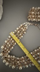 Vintage 4 Strand BiB Style Necklace Set W/Stretch Bracelet Crystals Faux Pearls