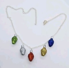 Christmas Necklace String of Light Bulbs Glitter Bulbs Silver tone Vintage 21 in