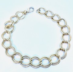 Erwin Pearl Signed Gold Tone Double Links Chunky Choker Necklace# 24- 26