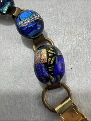 Vintage Glass Cabochon Brass Bracelet Multi Color Rainbow Unique Colorful
