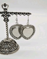 Heart Crystal Earring Silver Tone Pierced Dangle Couture Rhinestone 3D 2.5 in