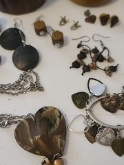 Vintage 70s Style Wood & Leather Jewelry Lot Bangles Earrings Necklace Hippie…