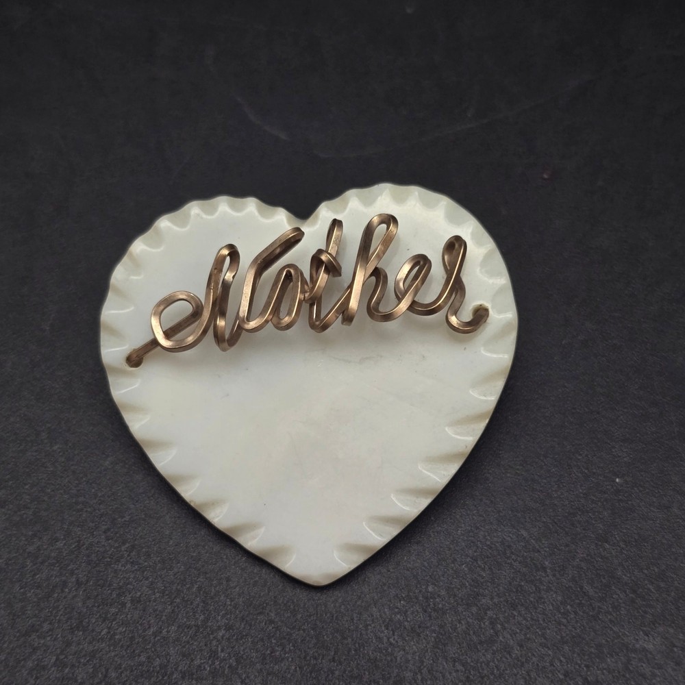 Mother of Pearl Heart Brooch Mother’s Day Gift For Mom Wire Vintage Jewelry