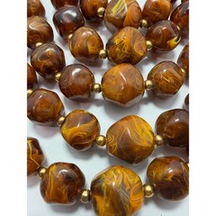 Brown Amber Tone Swirl Beaded Necklace Five Strand Costume Jewelry