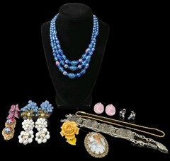 Made In West Germany Jewelry Lot Incl 8 Clip Earrings, 2 Necks, 2 Brooch 1 Brace