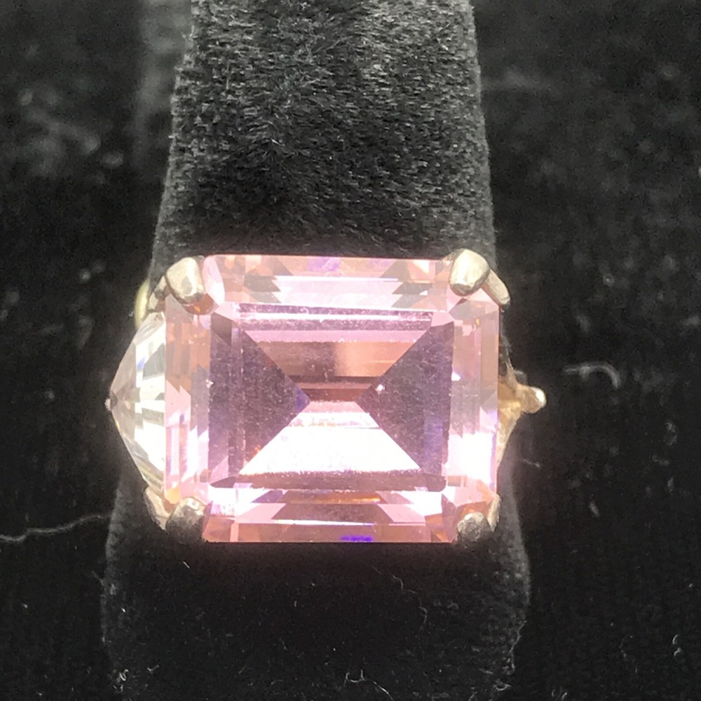 Vintage ESPO Sterling Silver Large Pink Cubic Zirconia Ring varied sizes
