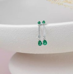 Pear Cut Lab Created Emerald Diamond Woman’s Special Earring 14K White Gold FN