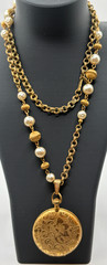 Signed Miriam Haskell Locket Necklace Faux Baroque Pearls Gold Tone VTG