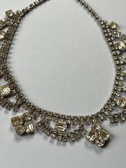 Vintage Elegant Draping Clear Rhinestone Silvertone Choker Necklace – 15.5 inche