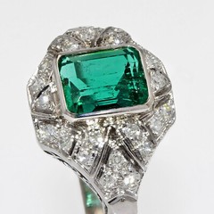 Art Deco Inspired East West Ring 2.3 Ct Simulated Emerald 14k White Gold Over