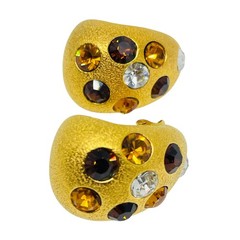 JACKIE COLLINS signed vintage gold tone crystals designer clip on earrings