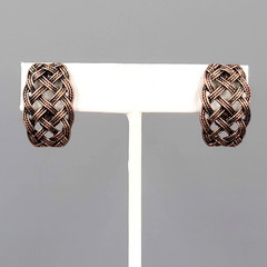 Open Work Knot Rectangle Clip on Earrings Copper tone Drop 1 in