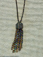 Vintage 1950’s Costume necklace And clip on earring Set Gold color Blue Green
