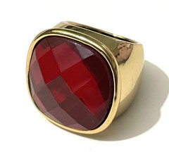 Vintage Gold Tone Dome Cocktail Ring w/ Ruby colored Rhinestone Sz 6.5 Signed CN