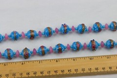 Sky Blue Cake Bead Necklace with Glass Bead Spacers, Closed Single Strand, 132gr