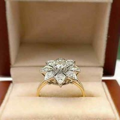 2Ct Art Deco Flower Round Cut Lab Created Diamond 14K Gold FN Anniversary Ring