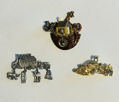Vtg 3 Brooches JJ Signed Noah Ark Designer Don Lin, JJ & AJC Religious Vintage