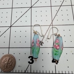 Vintage Sterling Silver Art Glass Floral Rose Dangle Earrings Venetian Style