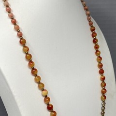 Stone Tassel Necklace Blue Gray Orange Gemstone Beads Graduating Chakra Long 32″
