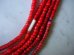 Vintage Antique Venetian Red White Heart Trade Bead Necklace