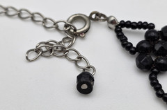 Black Seed Bead Faceted Bead Loop Floral Choker Necklace 15.5 Inch Vintage