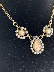 Vintage SARAH COVENTRY Empress Faux Fire Opal Glass Pearl Bead Necklace